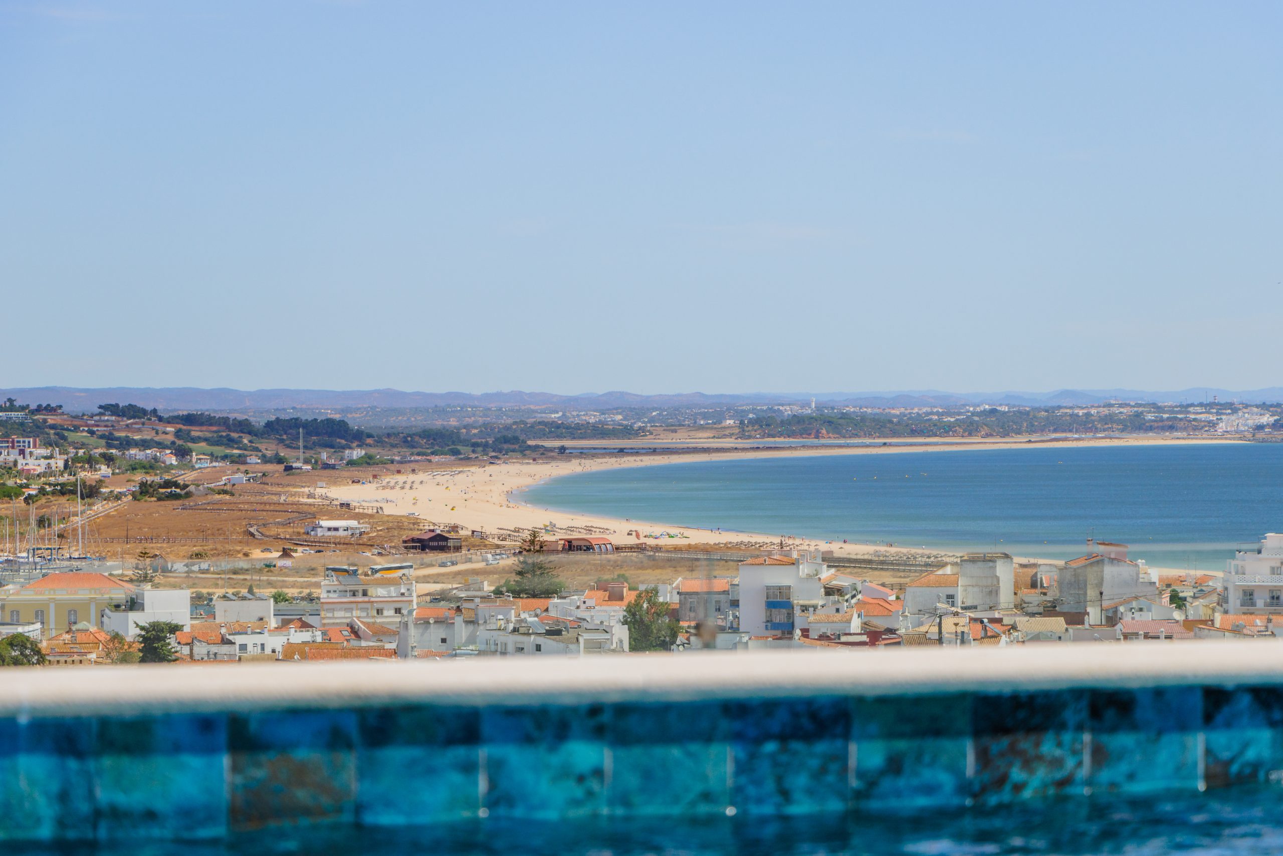 Landscape of beach from a pool